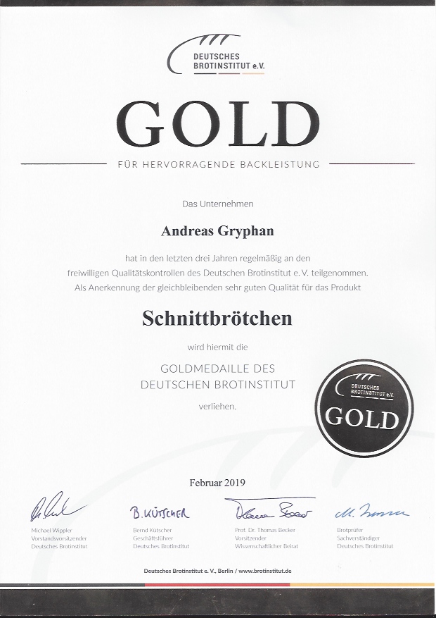 Zertifikat Schnittbrötchen 2019